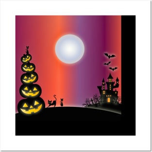 Halloween Pumpkins & Cats & Haunted House Posters and Art